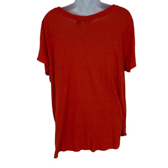 Tahari Womens Orange V-Neck Short Sleeve Linen Top Size 1X - Picture 5 of 10